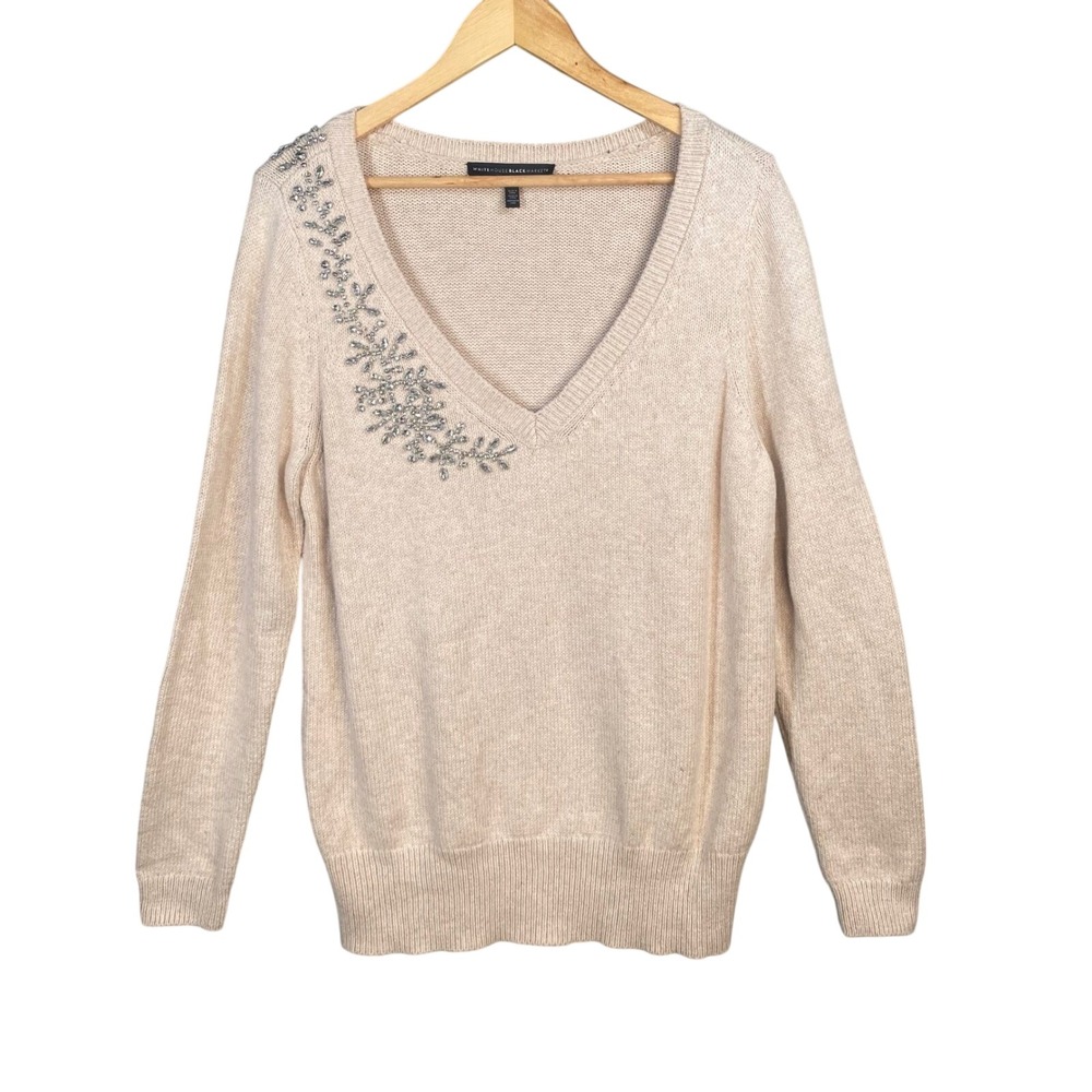 WHBM Sweater‎ XL Cashmere Blend Beaded Quiet Luxury Glam Elegant Quiet Luxury
